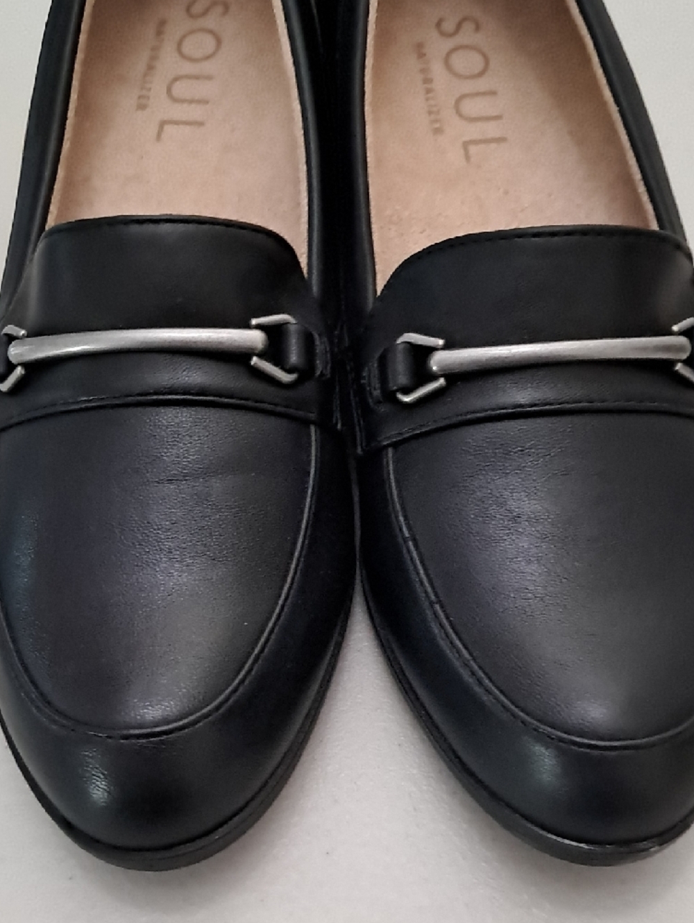 SOUL Naturalizer Black Leather Loafers with Silver Buckle - Picture 4 of 9